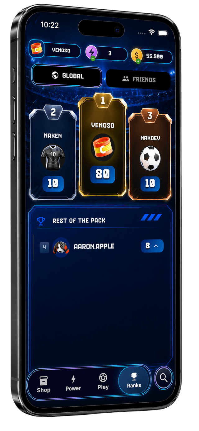 Futbol IQ ranks screen — global and friends leaderboards